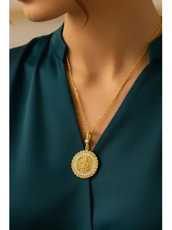 Kadın Gümüş Kolye - Osmanlı Tuğrası Motifli 22 Ayar Altın Kaplama Zirkon Taşlı Gümüş Kadın Kolye Kadın Gümüş Kolye - Osmanlı Tuğrası Motifli 22 Ayar Altın Kaplama Zirkon Taşlı Gümüş Kadın Kolye
