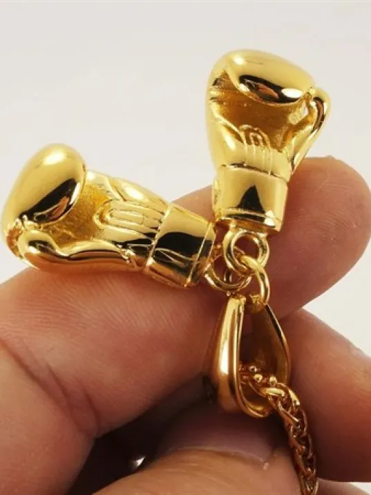 19Ayar Altın Kaplama Çelik Boks Eldiveni Kolye Zincir