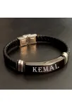Kişiye Özel İsim Yazılan Çelik Deri Erkek Bileklik