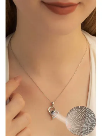 Kadın Gümüş Kolye -  100 Dilde Seni Seviyorum Yazılı Bayan Gümüş Kolye