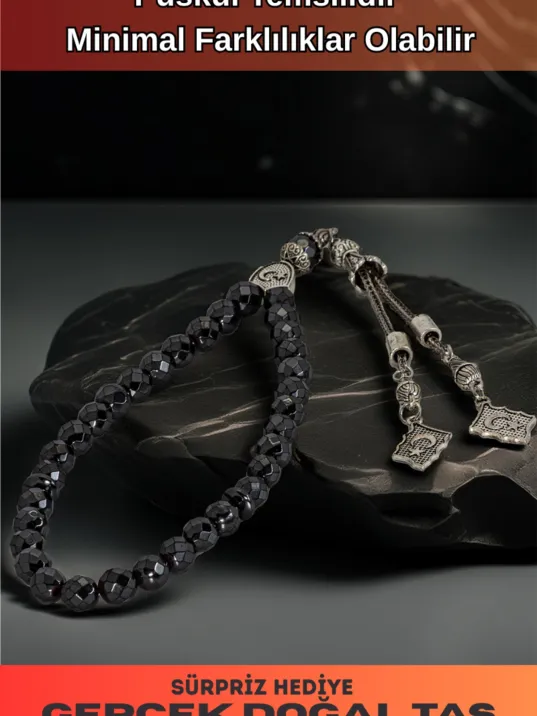 Erkek Doğal Taş Tespih - Doğal Faset Kesim Hematit Taşlı Ortaboy Tesbih