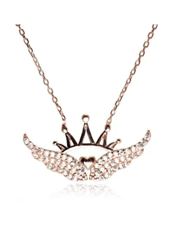 Kanatlı Kraliçe Tacı Rose Bayan Gümüş Kolye