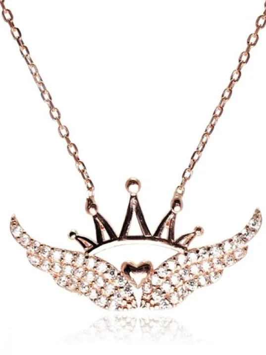 Kanatlı Kraliçe Tacı Rose Bayan Gümüş Kolye