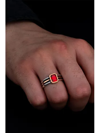 Erkek Gümüş Yüzük - Kırmızı Yakut Taşlı İnce Kibar Erkek Yüzüğü Erkek Gümüş Yüzük - Kırmızı Yakut Taşlı İnce Kibar Erkek Yüzüğü