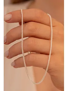 Kadın Gümüş Kolye - 1.6mm Beyaz Tilki Kuyruğu Zincir Gümüş Kadın Kolye