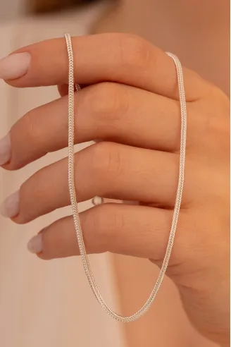 Kadın Gümüş Kolye - 1.6mm Beyaz Tilki Kuyruğu Zincir Gümüş Kadın Kolye