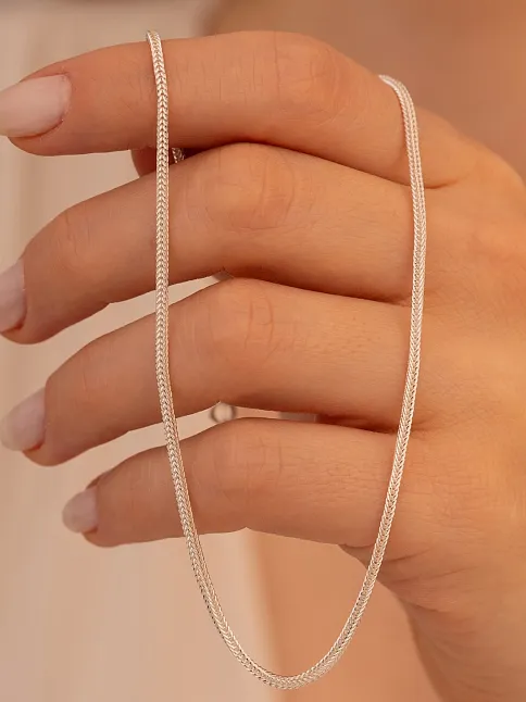 Kadın Gümüş Kolye - 1.6mm Beyaz Tilki Kuyruğu Zincir Gümüş Kadın Kolye