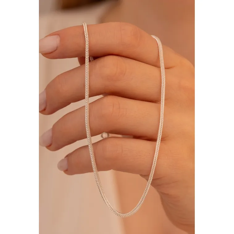 Kadın Gümüş Kolye - 1.6mm Beyaz Tilki Kuyruğu Zincir Gümüş Kadın Kolye