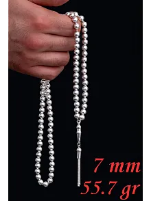 Erkek Gümüş Tespih - Düz Küre 99'luk Namaz Tespihi 7 mm Gümüş Tespih