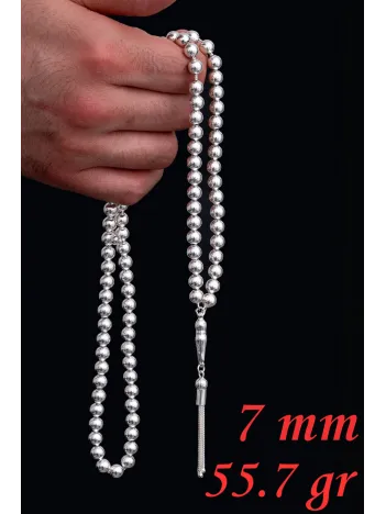 Erkek Gümüş Tespih - Düz Küre 99'luk Namaz Tespihi 7 mm Gümüş Tespih Erkek Gümüş Tespih - Düz Küre 99'luk Namaz Tespihi 7 mm Gümüş Tespih