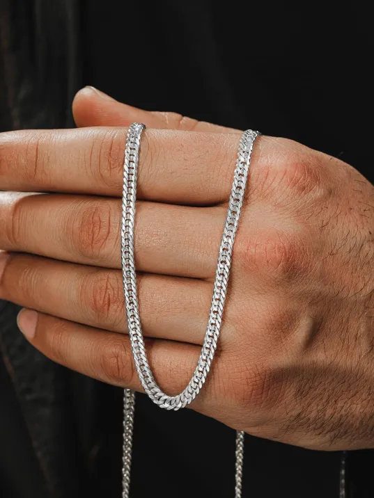 Erkek Gümüş Kolye - Oluklu Nano Model Erkek Kolye 3 Bakla 60 Mikron