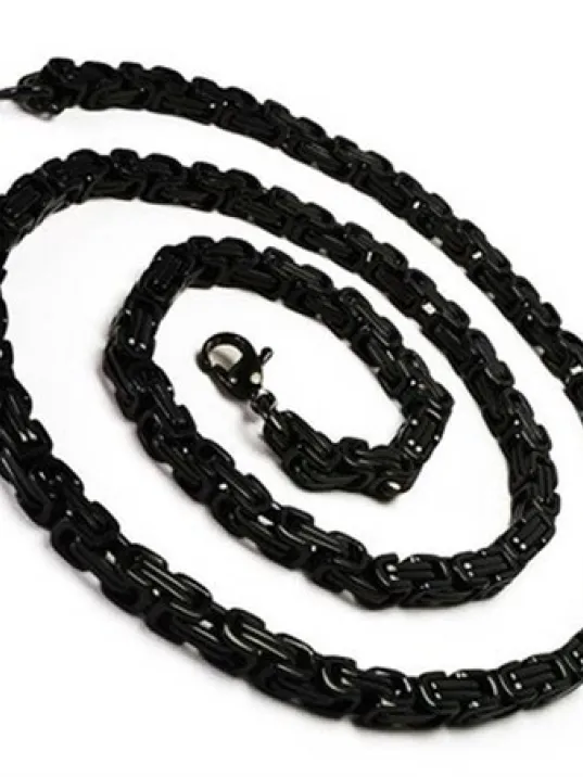 Erkek Çelik Zincir Kolye Siyah İnce Model 6mm