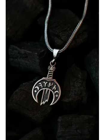 Erkek Gümüş Kolye - Türk Yazılı Kılıç Model Gümüş Erkek Kolye