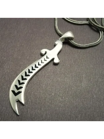 Hz.Ali Kılıcı Zülfikar Gümüş Erkek Kolye Zincir Orta Boy