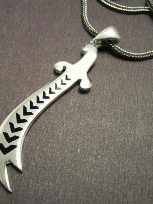 Hz.Ali Kılıcı Zülfikar Gümüş Erkek Kolye Zincir Orta Boy