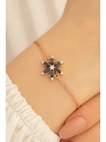Kadın Gümüş Bileklik - Mistik Topaz Taşlı Çiçek Model Rose Kadın Gümüş Bileklik