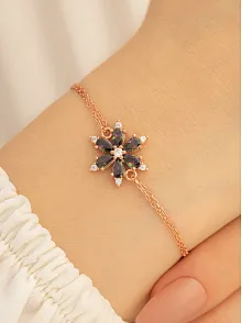 Kadın Gümüş Bileklik - Mistik Topaz Taşlı Çiçek Model Rose Kadın Gümüş Bileklik