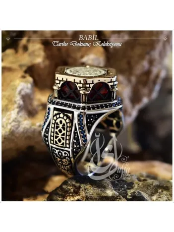 İslam Usta Tasarımı Babil Temalı Gümüş Erkek Yüzük