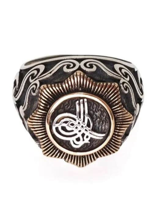 Tuğralı Ay Yıldız İşlemeli Gümüş Erkek Yüzük