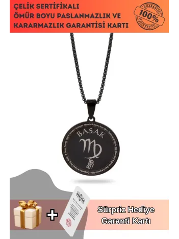 Başak Burcu Kolyesi Çelik Kolye Siyah Polo Zincir Cklbasakbr1-syh