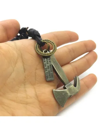 Balta Motif Erkek Siyah Deri Kolye Büyük Boy DKL000BALTA