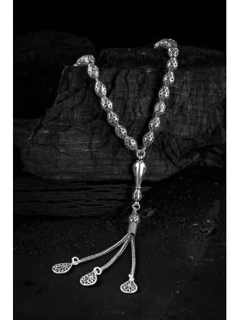 Erkek Tesbih - Meftun Oksitli 925 Ayar Gümüş Erkek Tespih Orta Boy 25gr