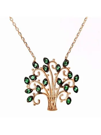 Rose Renk Hayat Ağacı Bayan Gümüş Kolye