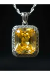 Kadın Gümüş Kolye - Kare Model Sarı Şampanya Zirkon Taşlı Kadın Gümüş Kolye
