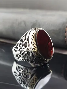 Düz Kırmızı Kehribar Gümüş Erkek Yüzük  GYZGMSVGUMU