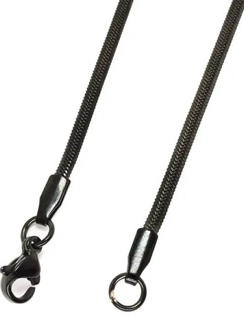Siyah Yassı Model Snake Yılan Erkek Kolye Zincir