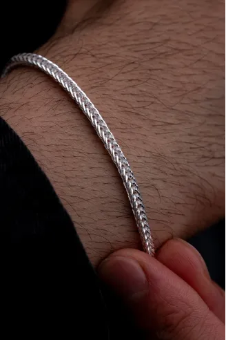 Erkek Gümüş Bileklik - 2mm Beyaz Tilki Kuyruğu Zincir Gümüş Erkek Bileklik