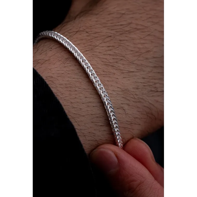 Erkek Gümüş Bileklik - 2mm Beyaz Tilki Kuyruğu Zincir Gümüş Erkek Bileklik