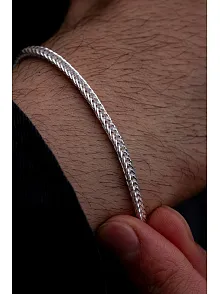 Erkek Gümüş Bileklik - 2mm Beyaz Tilki Kuyruğu Zincir Gümüş Erkek Bileklik