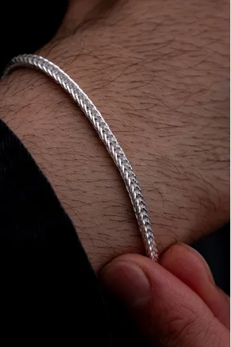 Erkek Gümüş Bileklik - 2mm Beyaz Tilki Kuyruğu Zincir Gümüş Erkek Bileklik