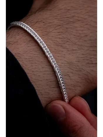 Erkek Gümüş Bileklik - 2mm Beyaz Tilki Kuyruğu Zincir Gümüş Erkek Bileklik
