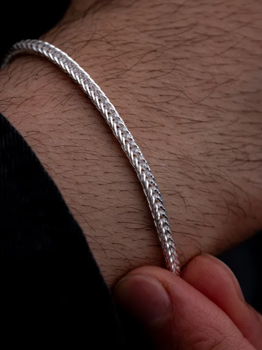 Erkek Gümüş Bileklik - 2mm Beyaz Tilki Kuyruğu Zincir Gümüş Erkek Bileklik