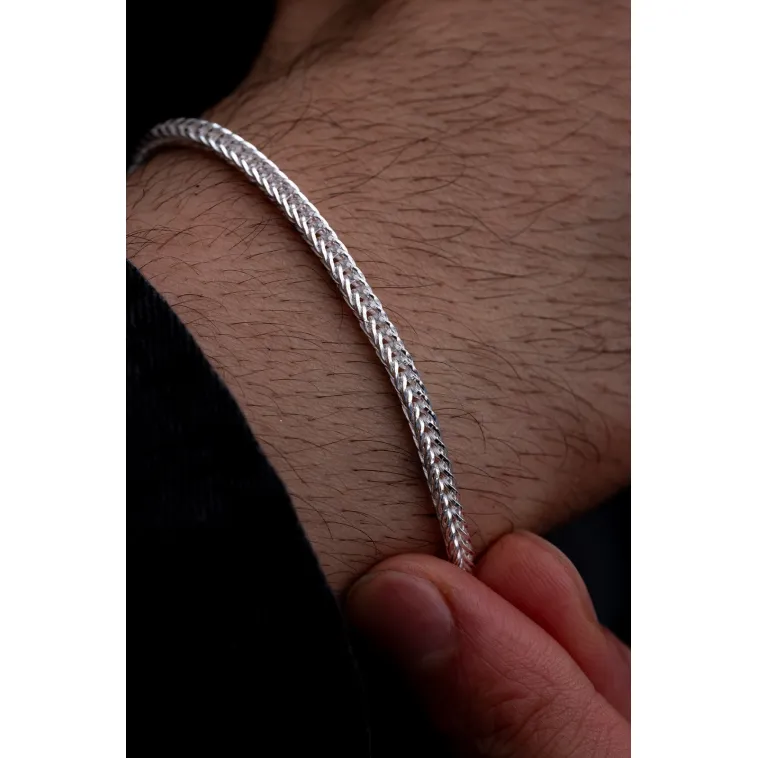 Erkek Gümüş Bileklik - 2mm Beyaz Tilki Kuyruğu Zincir Gümüş Erkek Bileklik Erkek Gümüş Bileklik - 2mm Beyaz Tilki Kuyruğu Zincir Gümüş Erkek Bileklik