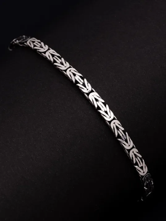 Erkek Gümüş Bileklik - 4mm Dikdörtgen Kesim Yassı Kral Gümüş Bileklik