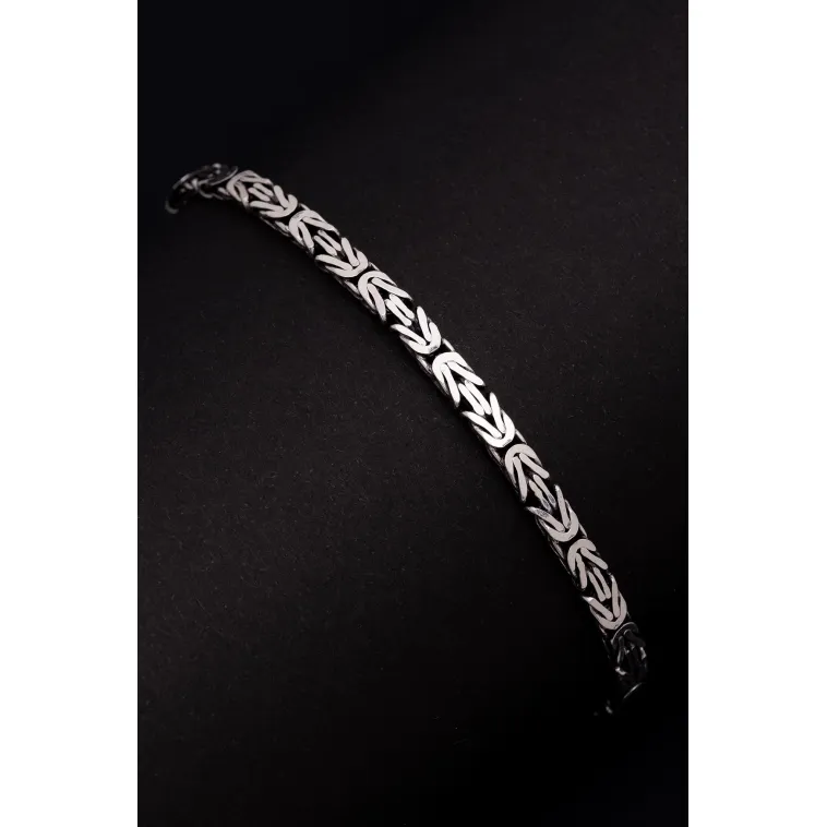 Erkek Gümüş Bileklik - 4mm Dikdörtgen Kesim Yassı Kral Gümüş Bileklik Erkek Gümüş Bileklik - 4mm Dikdörtgen Kesim Yassı Kral Gümüş Bileklik