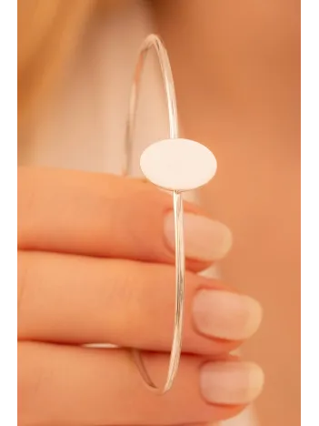 Kadın Gümüş Bileklik - El Yapımı Gümüş Elips Motifli Kadın Bileklik Kelepçe