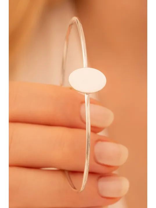 Kadın Gümüş Bileklik - El Yapımı Gümüş Elips Motifli Kadın Bileklik Kelepçe