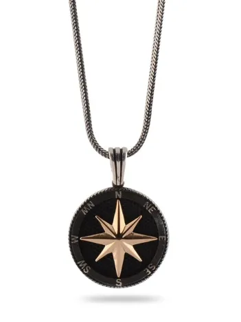 Pusula Orta Boy 925 Ayar Erkek Gümüş Kolye Zincir GKLPSLAMODL-ALT