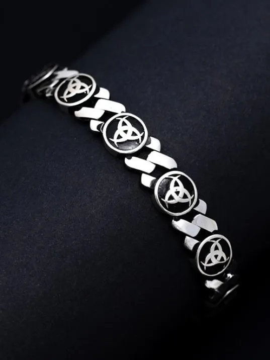 Erkek Gümüş Bileklik - Teşkilat-ı Mahsusa Motifli Yuvarlak Model Gümüş Bileklik