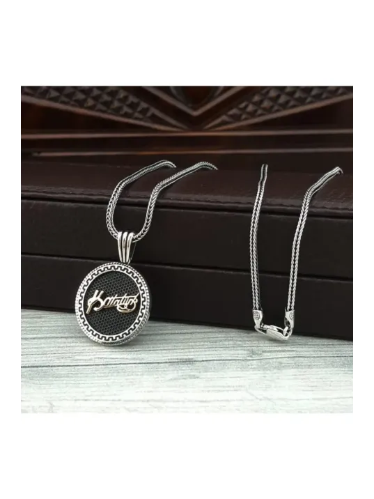 Kemal Atatürk Imzalı Yuvarlak Model Gümüş Erkek Kolye Kemal Atatürk Imzalı Yuvarlak Model Gümüş Erkek Kolye