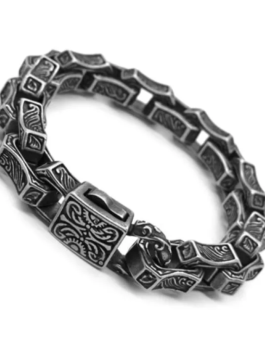Motifli Kalın Gemi Zinciri Model Çelik Erkek Bileklik CBLMOTZINCR-SYH