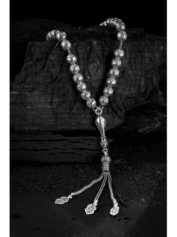 Erkek Tesbih - Hicran Oksitli 925 Ayar Gümüş Erkek Tespih Orta Boy 29gr