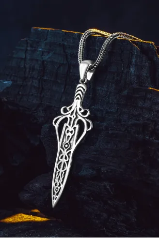 Erkek 925 Ayar Gümüş Viking Kılıcı Kolye Spartalı Savaşçı Temalı Özel Tasarım