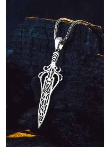 Erkek 925 Ayar Gümüş Viking Kılıcı Kolye Spartalı Savaşçı Temalı Özel Tasarım