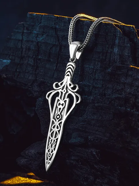 Erkek 925 Ayar Gümüş Viking Kılıcı Kolye Spartalı Savaşçı Temalı Özel Tasarım