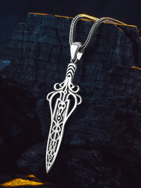 Erkek 925 Ayar Gümüş Viking Kılıcı Kolye Spartalı Savaşçı Temalı Özel Tasarım